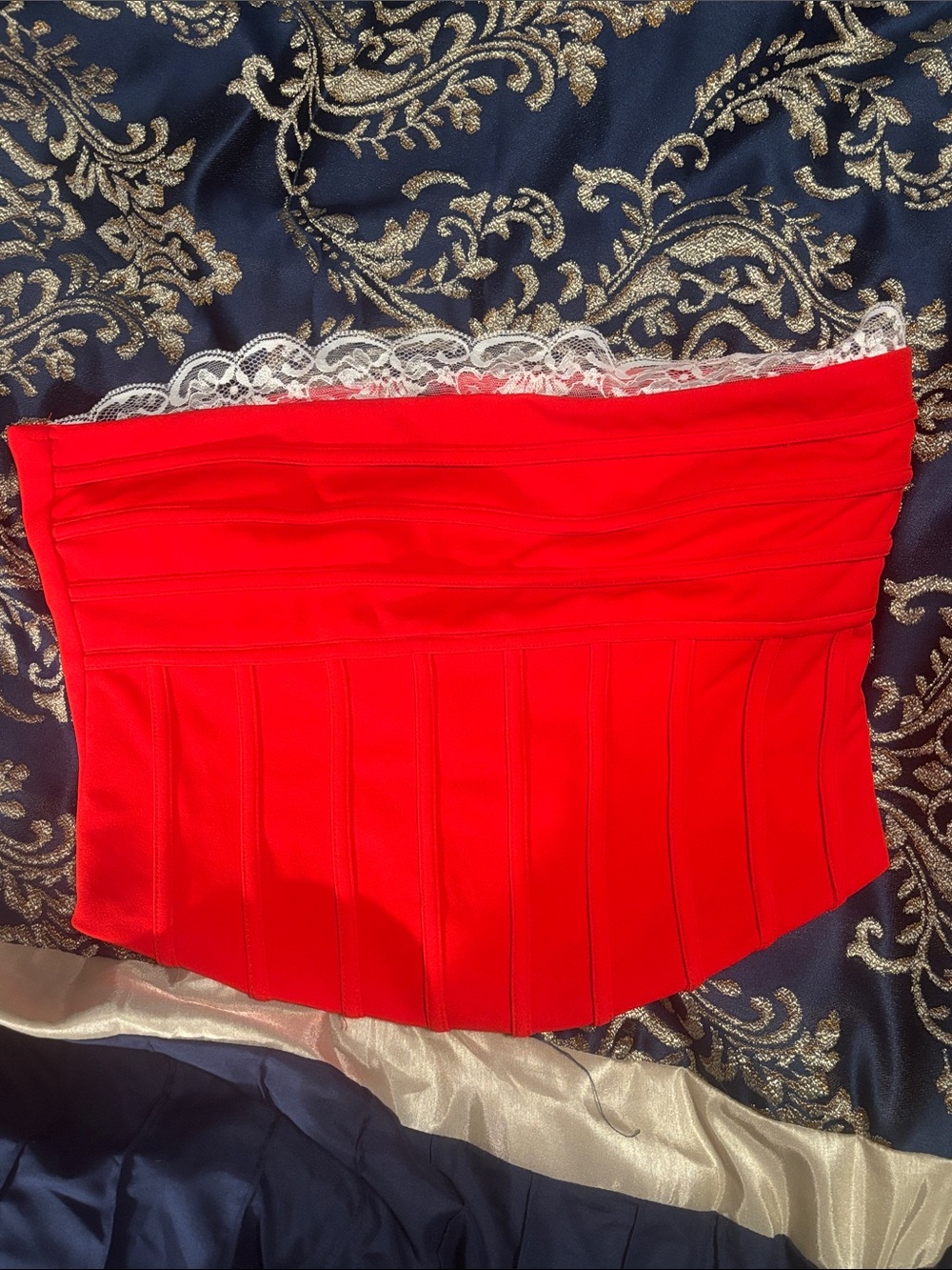 Red Lace-Trim Strapless Crop Top